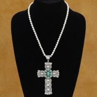 Sterling Silver Turquoise Cross Crucifix Pendant Necklace