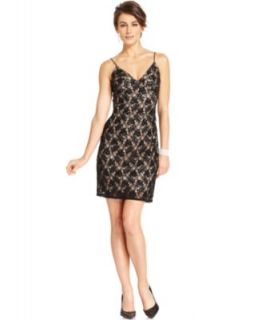 Adrianna Papell Petite Dress, Spaghetti Strap Beaded Lace Cocktail