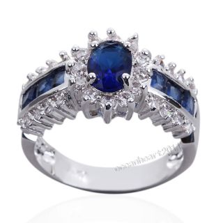 10/11 Fashion Mens 10KT White Gold Filled Blue Sapphire Gem Ring Gift