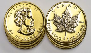 TEN 2011 Canadian 1oz Gold Maple Leaf Bullion Coins .9999 24 Kt. karat