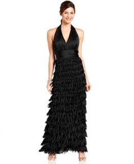 JS Collections Dress, Sleeveless Feather Halter Gown