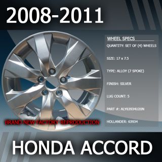 2008 2011 Honda Accord OEM Factory 17 Inch Wheels Replacement Rims