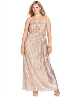 Jessica Simpson Plus Size Dress, Strapless Pleated Metallic Sweetheart