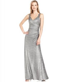 Calvin Klein Dress, Sleeveless Beaded Metallic Gown