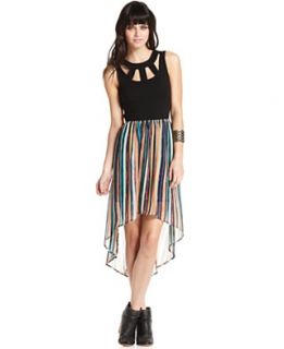 Material Girl Juniors Dress, Sleeveless Cutout Striped High Low