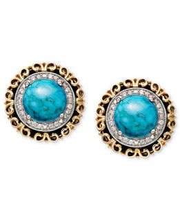 14k Gold and Sterling Silver Earrings, Turquoise and Diamond Accent