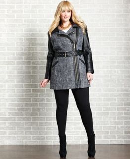 Baby Phat Plus Size Coat, Faux Leather Tweed Trench