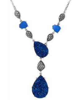 Genevieve & Grace Sterling Silver Necklace, Blue Druzy and Blue Agate