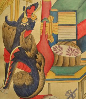 Framed Korean Minhwa Folk Painting Dragon Chaekgeoli Joseon Choson