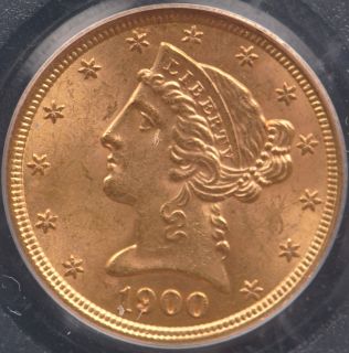This is a 1900 $5.00 Gold Liberty Head Half Eagle graded and