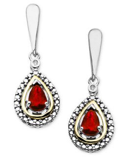 14k Gold and Sterling Silver Earrings, Garnet (1 ct. t.w.) and Diamond