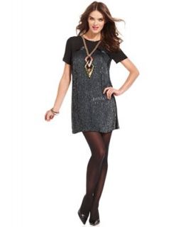 French Connection Dress, Short Sleeve High Neck Sequined Beaded Shift