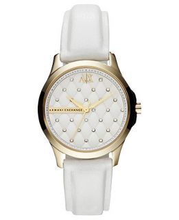 Armani Exchange Watch, Womens White Leather Strap 36mm AX5207