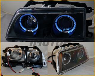 88 89 Honda Civic CRX Angel Twin Halo Projector Black Blk Headlights