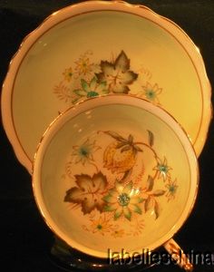 Paragon Teacup and Saucer HPT Art Deco Floral Sage Gilt