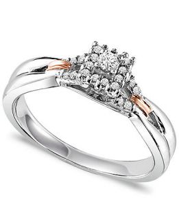 Diamond Ring, 14k Rose Gold and Sterling Silver Square Diamond