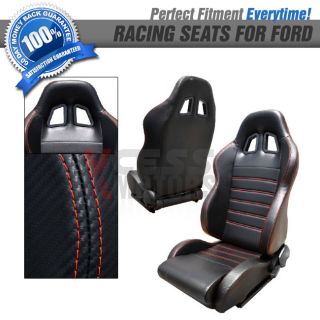 Pair of XL Carbon Fiber Black Racing Seats w Red Stitch Ford