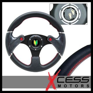 Black Spoke Carbon Fiber 320mm Steering Wheel Wakaba