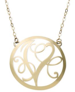 14k Gold Necklace, V Initial Scroll Circle Pendant   Necklaces