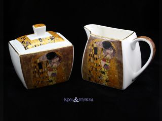 Elegant Gilded The Kiss Milk Jug and Sugar Bowl Set Gustav Klimt Art