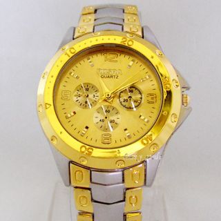 New Trendy Luxury Mens Designer Gold Dial Quartz Watch