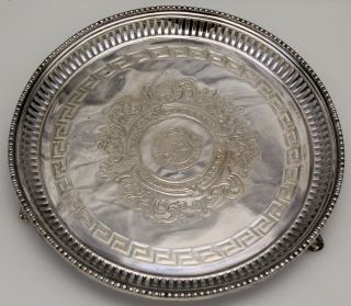 290 Antique Sheffield Silver Over Copper Serving Tray Ornate Design