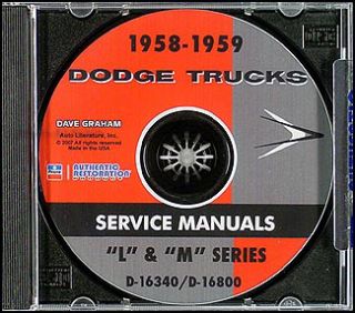 1958 1959 Dodge Truck CD Shop Manual Pickup Panel Power Wagon Repair
