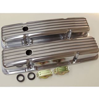SBC Small Block Chevy Finned Short Polished Aluminum Valve Covers w