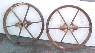 Matched PAIR Antique Tractor Wheels with LUGS Cast Iron Large   Garden