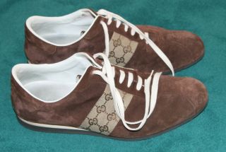 Authentic Gucci Mens Brown Lace Up Suede Shoes Logo 