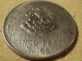 Estados Unidos Mexicanos 5 Pesos 1951 Hidalgo Silver Coin