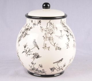 Nonnis Biscotti Black White Floral Ceramic Cookie Jar