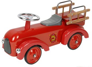 New Childs Classic Vintage Red Fire Engine Race Car Ride on Push Along