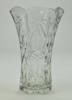 Anchor Hocking Prescut Clear Pattern Cut Glass Flower Vase 8 25 Tall