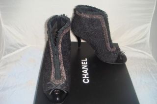 Authentic Chanel Tweed Black Ankle Boots Booties 36