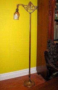 Vintage Bridge Floor Lamp with Pulled Feather Shade