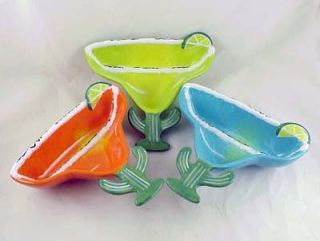 Make Margaritas DIP Bowls Turquoise Green Orange Clay Art Ceramic New