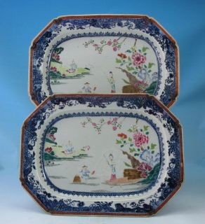 Fine Pair 18th C Chinese Famille Rose Platters with Figures c1780 13