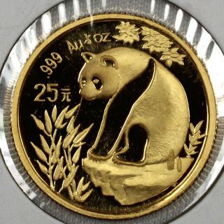 1993 China 25 Yuan RARE 1 4 oz Gold BU Panda