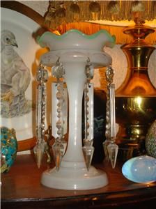 Victorian Opaline White Glass Luster Eight Large Crystal Drops