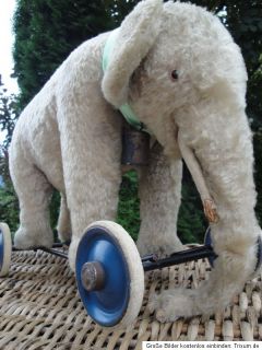 Antique Steiff Elephant Elefant on Wheels White Circus Elefant