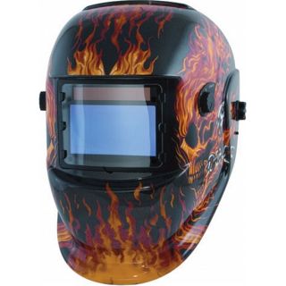 New Black w/ Flames/Flamed Skull Welding Helmet, Solar Powered Auto