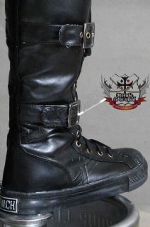 Rock Star Emo Buckle Up Knee Hi Boots 4 4 5 Leather 35