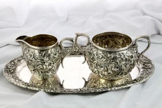 Kirk Repousse Sterling Silver Creamer Sugar Tray