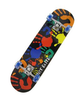 Colorful Handprint Skateboard with Clear Blue Light Up Wheels
