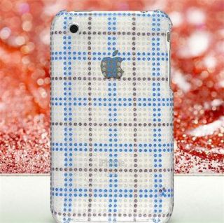 Diamond Glitter Case Blue Plaid for Apple iPhone 3G 3GS