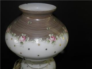Vintage Hand Painted Enamel Roses Boudoir GWTW Hurricane Table Lamp