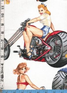 Fabric Henry Hot Wheels Vintage Motorcycle Pinup Girlsw