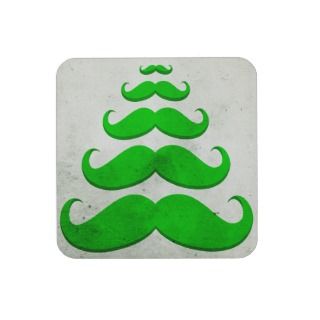 Funny green mustache, Christmas tree shape Coasters