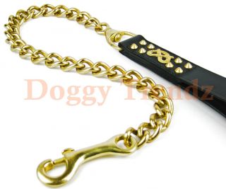 STAFF LEATHER DOG COLLLAR AND MATCHING EXTRA HEAVY BRASS CHAIN LEAD